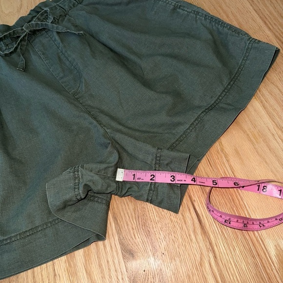 Linen Cotton Green Paperbag Shorts High Rise Elastic Waist Size Small (26-27) - Picture 7 of 8